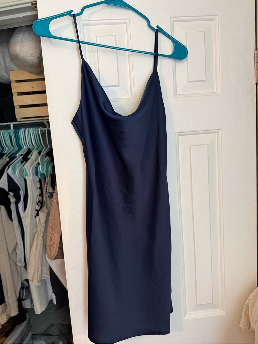 Urban Outfitters Navy Satin Cowl Slip Dress